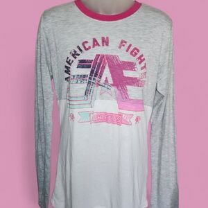 American Fighter Womens Large Gray & Pink Graphic Logo Long Sleeve Top T-Shirt